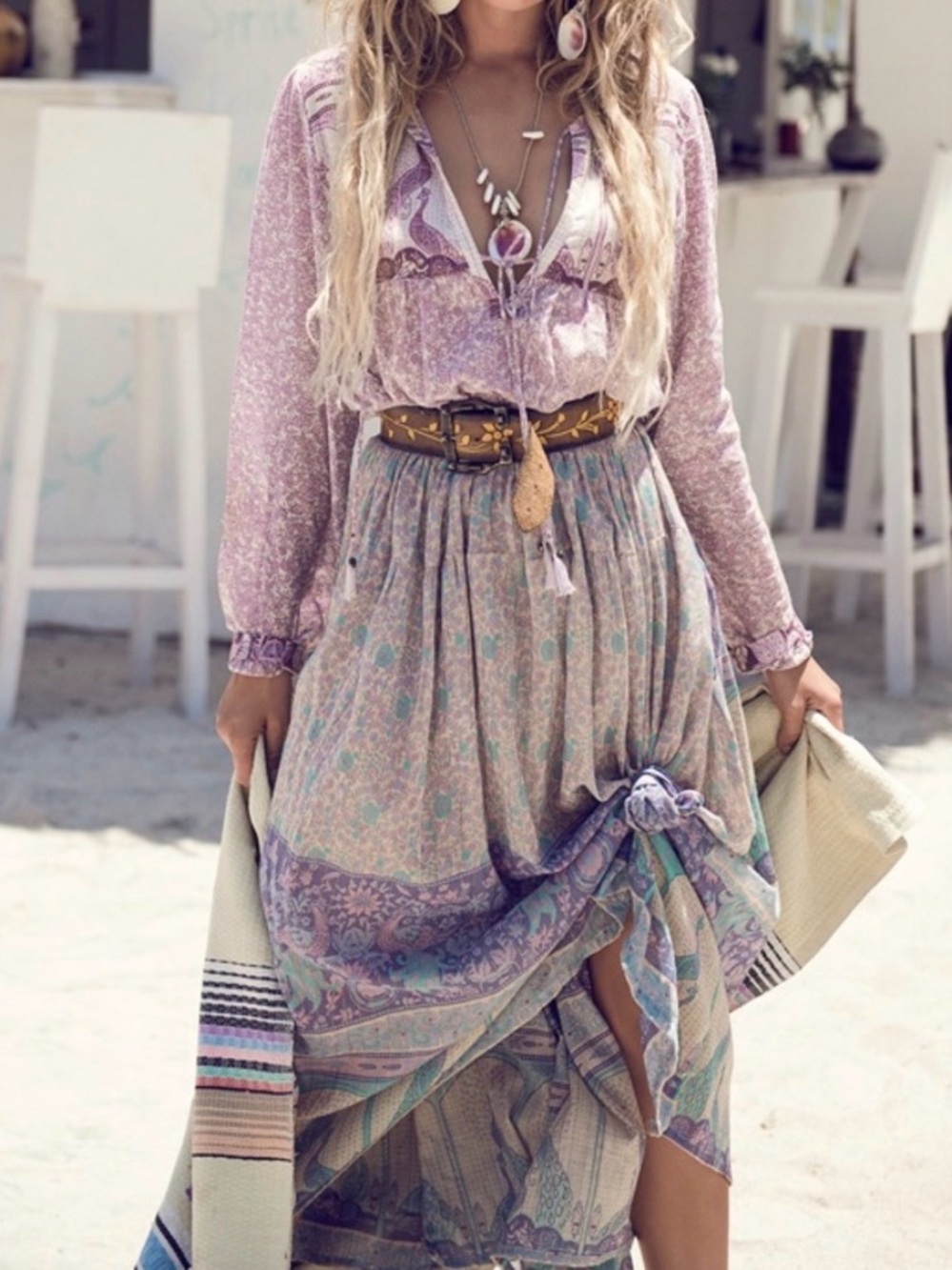 Spell Xanadu Lavender and Teal Boho Printed Maxi Skirt Rare Large